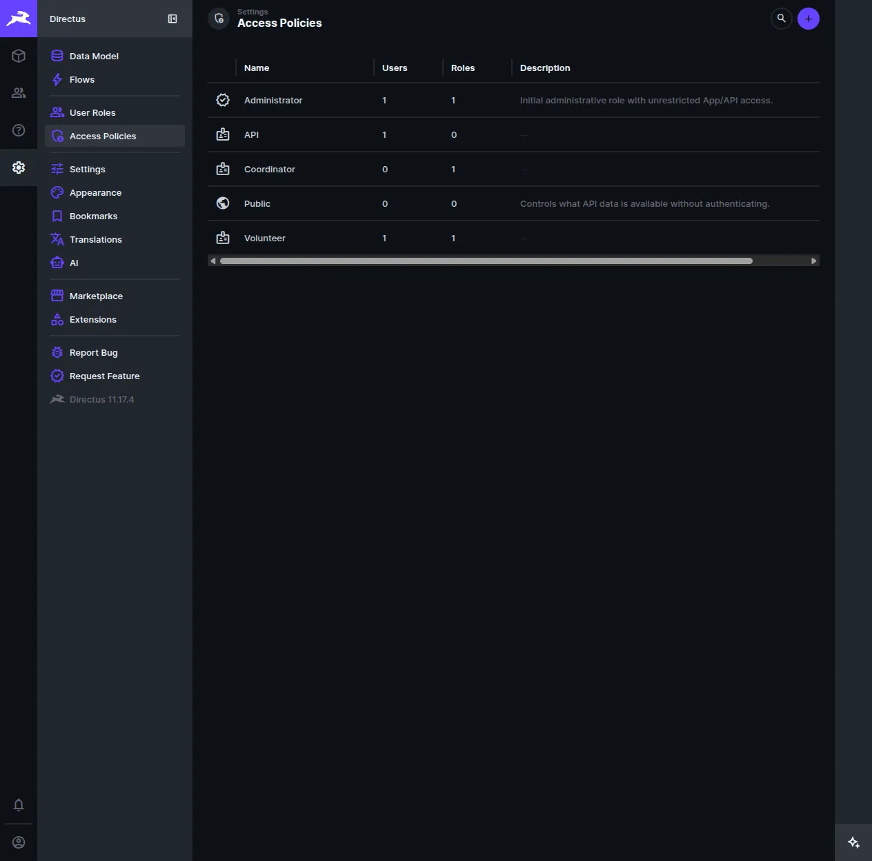 De policies onder Settings → Access Policies